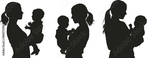 Mother and baby silhouettes, nurturing motherhood moments, maternal love, bonding, care, parenting, infancy, tenderness, family, childcare, connection, protection