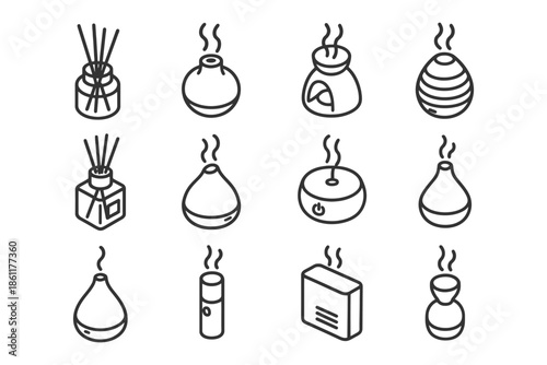 Set of aroma diffuser icons.