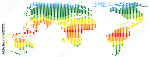 Hexagon shape world map on white background.