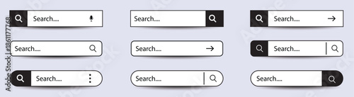 Set of search bar button icon. Internet browser engine with search box, address bar and text field. Web Browser UI Vector Illustration.