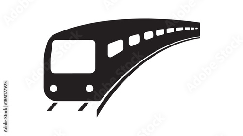 High-speed train silhouette icon with curved rail arc