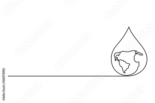 Continuous one line art drawing of earth water day. World water day line art concept vector illustration