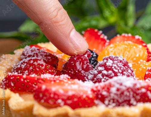 4K Macro Detail of Sugar Crystals on Fresh Fruit Tart