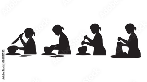 Silhouette of Woman Preparing Food in Kitchen