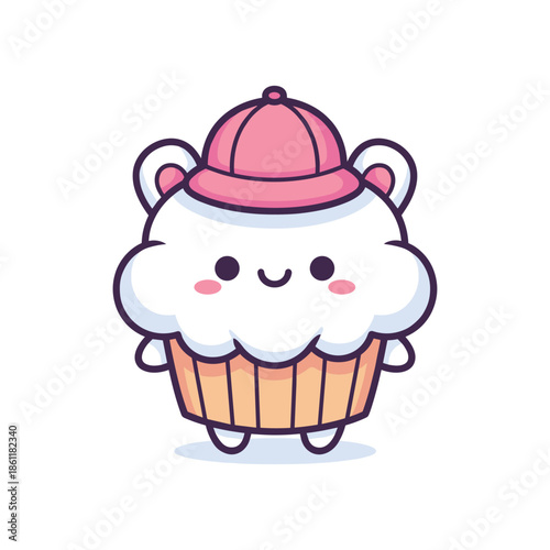 Adorable Cartoon Cupcake with Winter Hat