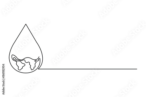 Continuous one line art drawing of earth water day. World water day line art concept vector illustration