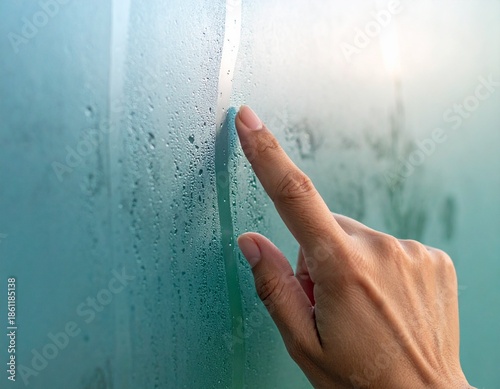 Moody Glass Surface with Finger Drawn Condensation Line