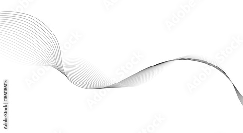 Abstract dynamic black and white line art wave flowing gracefully across a clean white background suggesting movement and modern digital flow