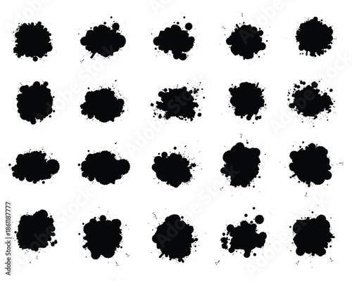 Black stains of ink set on white background	