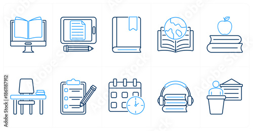 A set of 10 mix icons as e learning app, tablet learning, bookmark