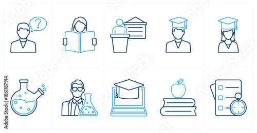 A set of 10 mix icons as question, reading, lecture