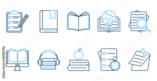 A set of 10 mix icons as exam, bookmark, open book