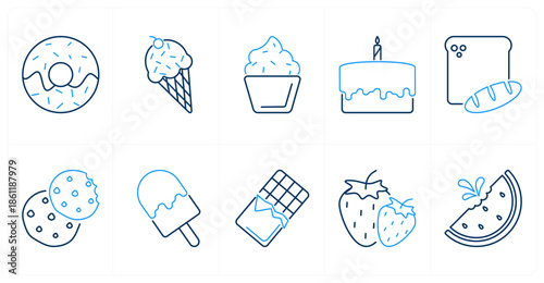 A set of 10 mix icons as donut, ice cream cone, cupcake