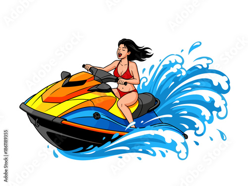 Woman Riding Jet Ski Vector Illustration