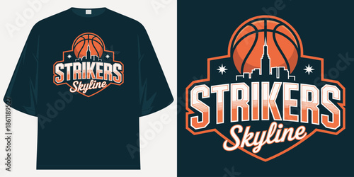 strikers skyline basketball team vintage athletic sports logo apparel graphic design t shirt design vector illustration artwork
