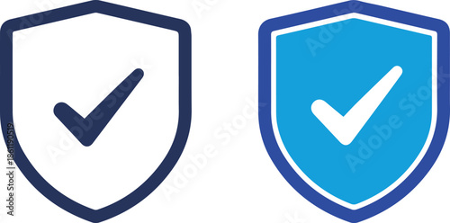 Two Blue Shield Icons with Checkmarks: Security, Safety, Approval, Trust, Verification, Certified, Verified Symbols