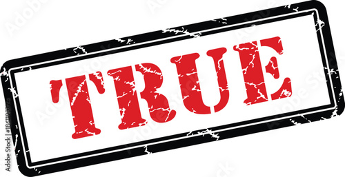 A grunge style stamp with the word true boldly displayed in red letters on a white background