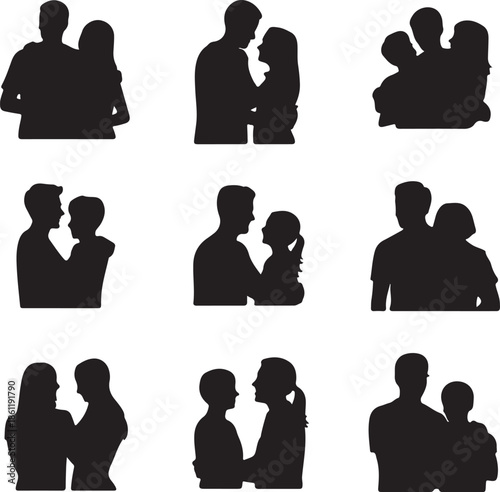 couples in various romantic poses and silhouettes together