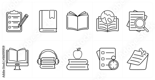 A set of 10 mix icons as exam, bookmark, open book