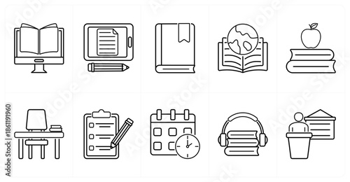 A set of 10 mix icons as e learning app, tablet learning, bookmark