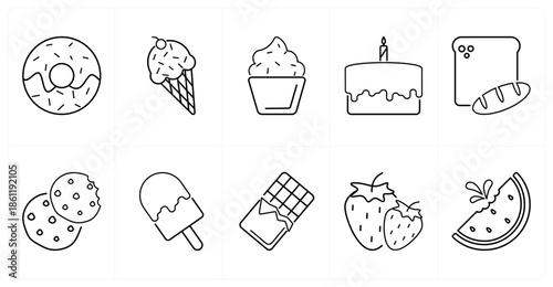 A set of 10 mix icons as donut, ice cream cone, cupcake