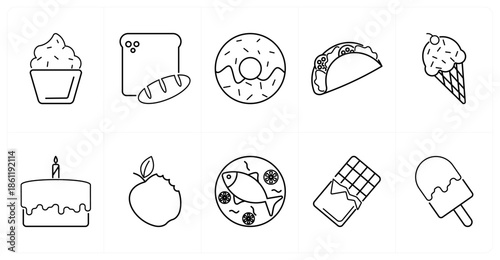 A set of 10 mix icons as cupcake, bread, donut