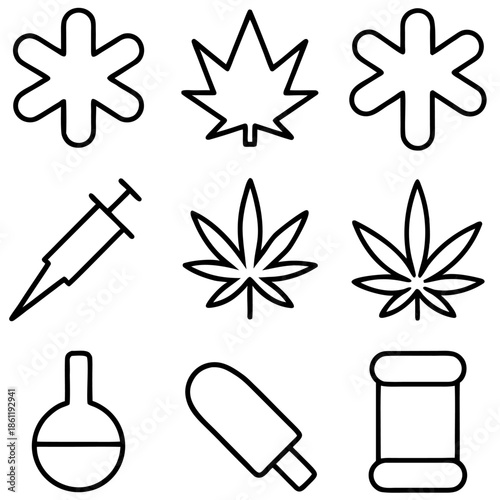 Medical and botanical icons isolated on transparent background