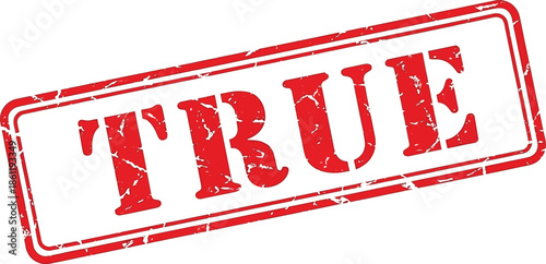 A distressed red stamp displaying the word true in bold capitalized letters isolated on a white background
