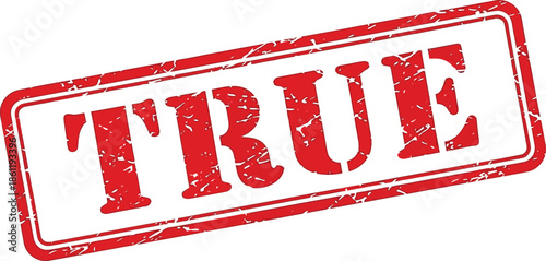 A red rubber stamp with the word true boldly displayed signifying authenticity and validation