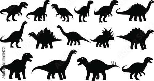 Collection of various dinosaur silhouettes