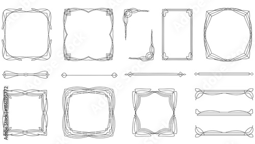 Elegant vector frames and ornate borders collection, featuring intricate flourishes, classic corners, and decorative dividers. Perfect for vintage-inspired design and formal invitations