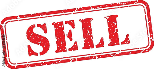A distressed red stamp with the word sell prominently displayed inside a rectangular frame isolated on white