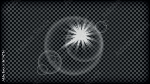 A bright white starburst on a dark textured background with a circular gradient