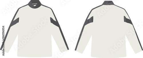 Set of flat vector illustrations featuring girls ruffled summer dresses, mens striped button down shirts, and athletic long sleeve pullovers.