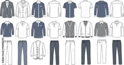 Collection of various men's clothing items in modern styles and colors