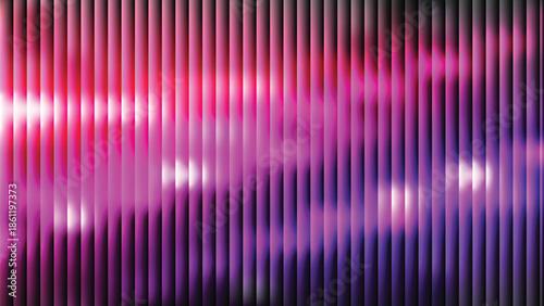 Glass ripple texture with dark gradient background and lilac light streaks. Futuristic distortion, moody abstract glow, reeded vertical blur. Vector illustration EPS