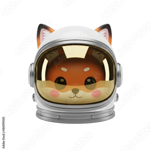 A cartoon fox wearing a white astronaut helmet on transparent background