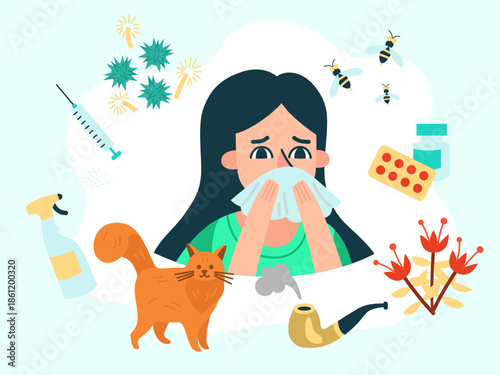 woman experiencing an allergic reaction illustration