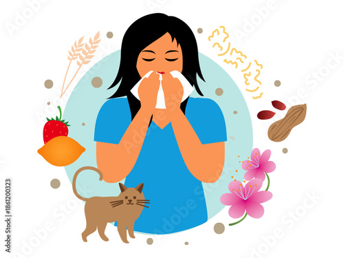 woman experiencing an allergic reaction illustration