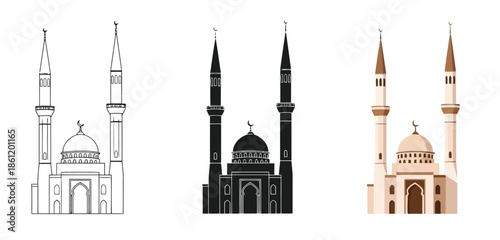 Illustrations of Mosques with Minarets and Domes