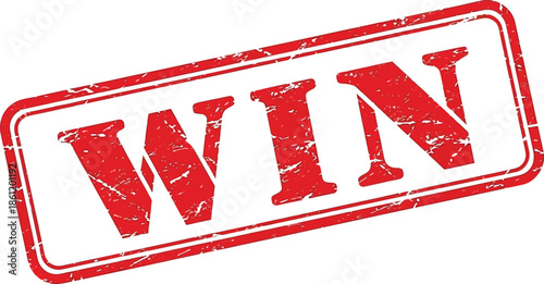 A red rectangular stamp displaying the word win in bold uppercase letters against a white background