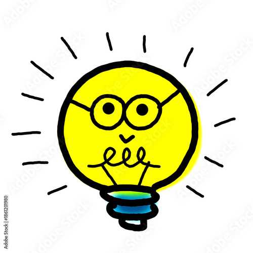 Light bulb idea , hand drawn , icon cartoon , white background