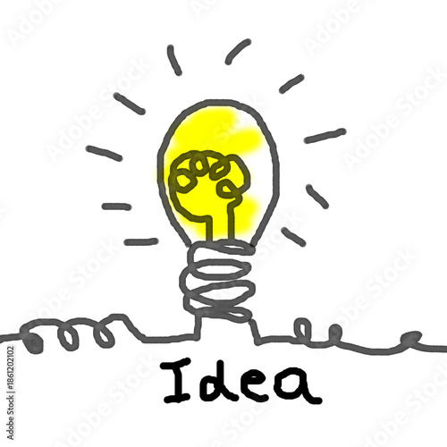 Light bulb idea , hand drawn , icon cartoon , white background