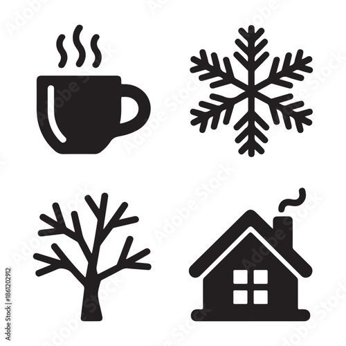 Warm winter morning house contrasting cold outdoor silence