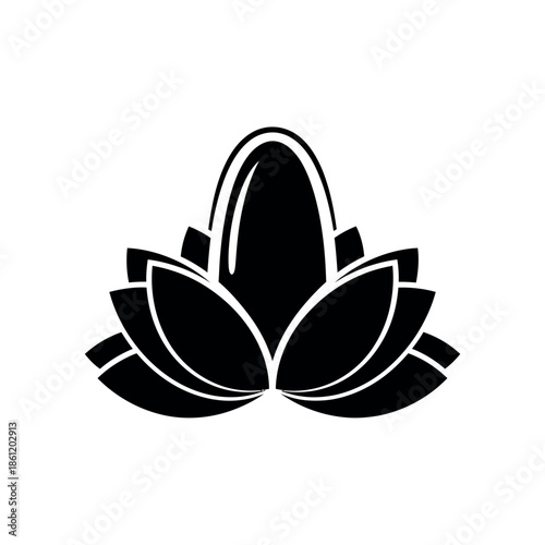 Black and white lotus flower icon for meditation and yoga.