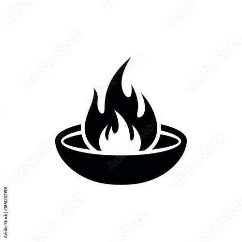 Black and white icon of a fire bowl.