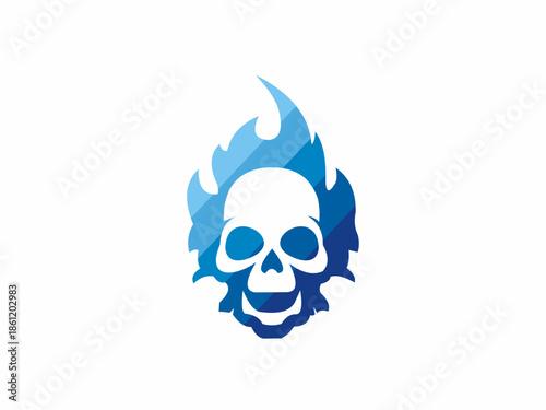 Abstract Skull on Fire Symbol with Blue Gradient.