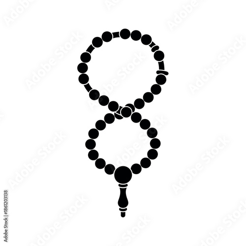 Islamic Prayer Beads Silhouette Icon.