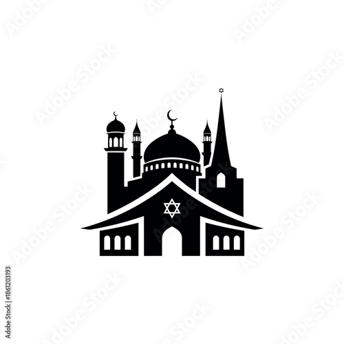 Mosque and Church Hybrid Building Silhouette.