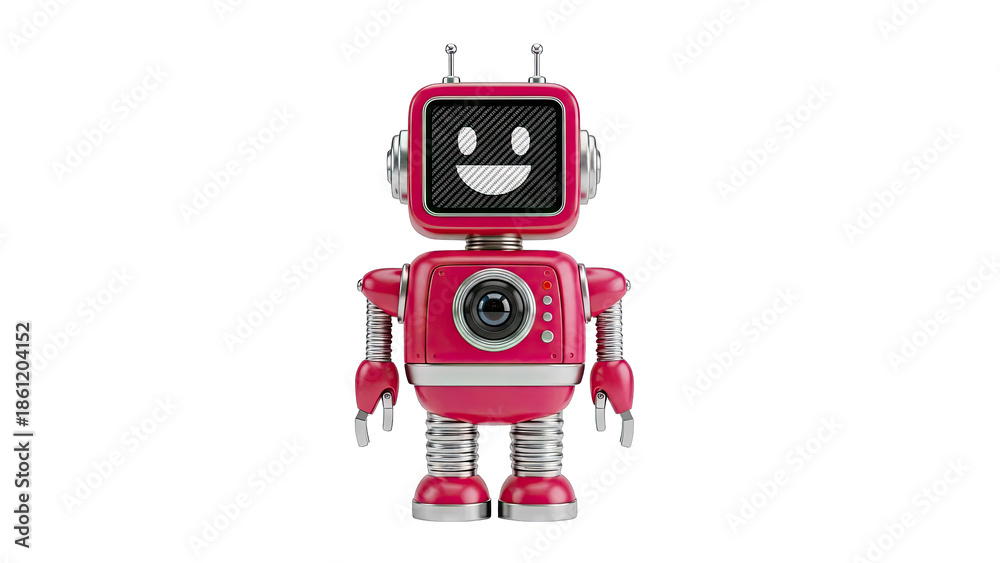 Fototapeta premium Pink Retro Robot with Happy Face Screen